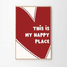 This Is My Happy Place Red Heart Art Canvas Poster, Trendy Wall Art, Blue Love Aesthetic Decor, Retro Home Printed Gift - thumbnail 2