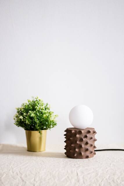Unique Table Lamp - Thorny Design, Brown Textured Handmade Stoneware - image 1