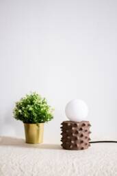 Unique Table Lamp - Thorny Design, Brown Textured Handmade Stoneware