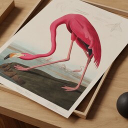 Antique Pink Flamingo Print, John James Audobon Poster, Retro Home Decor, Wildlife Wall Art, Giclee Museum Nursery Illustration - thumbnail 2