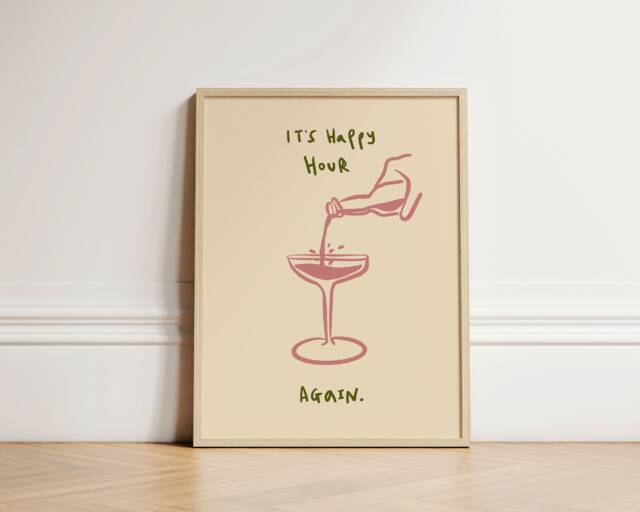 Happy Hour Print, Abstract Poster, Retro Kitchen Wall Decor, Bar Home Hour, Unframed - image 1