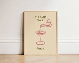 Happy Hour Print, Abstract Poster, Retro Kitchen Wall Decor, Bar Home Hour, Unframed - thumbnail 1