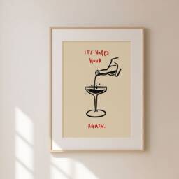 Happy Hour Print, Abstract Poster, Retro Kitchen Wall Decor, Bar Home Hour, Unframed - thumbnail 2