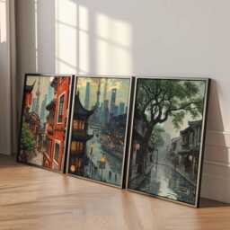 Set Of 3 Shanghai City Posters, Travel Prints, Wall Art, Decor Set, Cityscape Prints - thumbnail 4