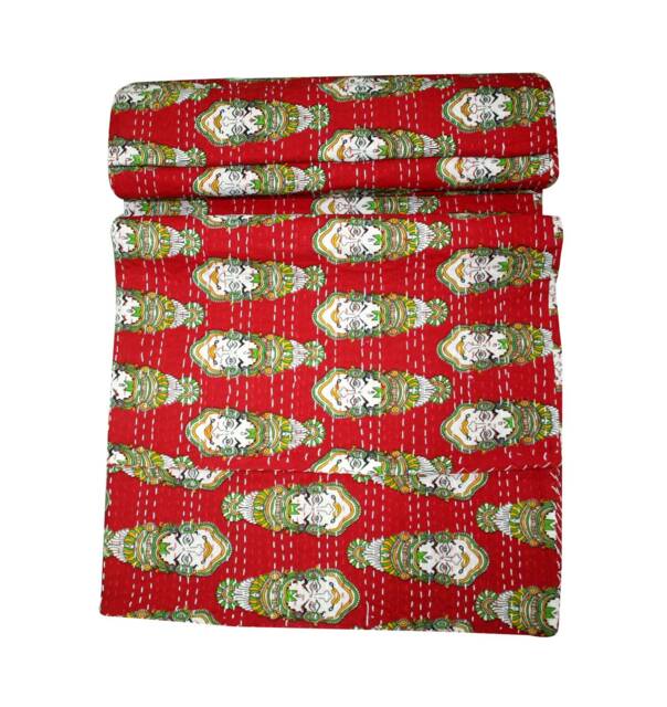Floral Print King Size Kantha Quilt, Handmade Bohemian Bedspread - image 1