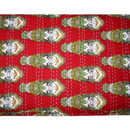 Floral Print King Size Kantha Quilt, Handmade Bohemian Bedspread - thumbnail 2