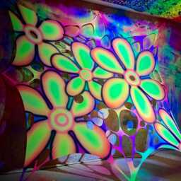 Uv-Reactive Cartoon Daisy Trippy Wall Hanging, Psychedelic Event Decorations, Neon Psy Floral Wedding Decor, Theme Party, Gifts For Dj - thumbnail 2
