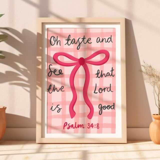 Preppy Psalm Print, Girly Faith Christian Wall Art, Scripture Pink Bible Verse Cute Jesus Print - image 1