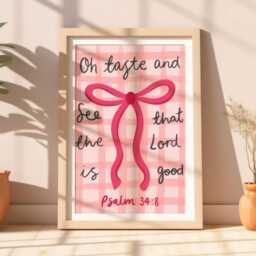 Preppy Psalm Print, Girly Faith Christian Wall Art, Scripture Pink Bible Verse Cute Jesus Print - thumbnail 1