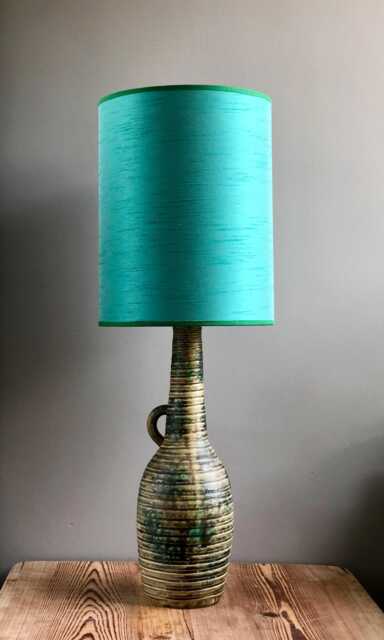 Large Eclectic Table Lamp in Green. Ceramic Statement Lamp. Handmade Lighting - image 1