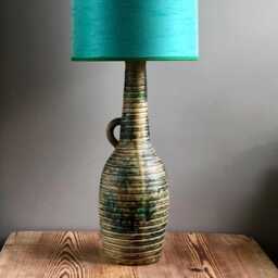 Large Eclectic Table Lamp in Green. Ceramic Statement Lamp. Handmade Lighting - thumbnail 3