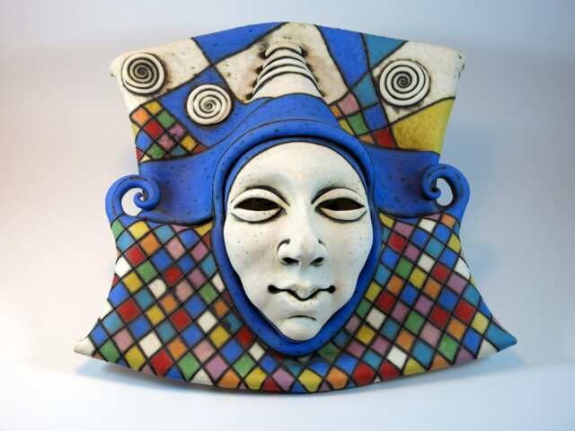 Handmade Ceramic Wall Mask - Colorful Harlequin Art Sculpture - image 1