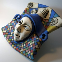 Handmade Ceramic Wall Mask - Colorful Harlequin Art Sculpture - thumbnail 3