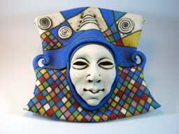 Handmade Ceramic Wall Mask - Colorful Harlequin Art Sculpture - thumbnail 1