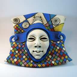 Handmade Ceramic Wall Mask - Colorful Harlequin Art Sculpture - thumbnail 2