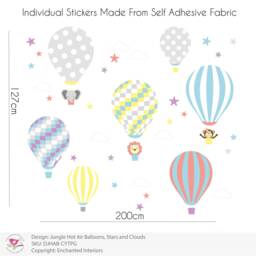Hot Air Balloon Decal & Jungle Animal Wall Stickers. Neutral Baby Bedroom Decor, Coral, Blue, Yellow Grey Nursery, Removable Fabric - thumbnail 3