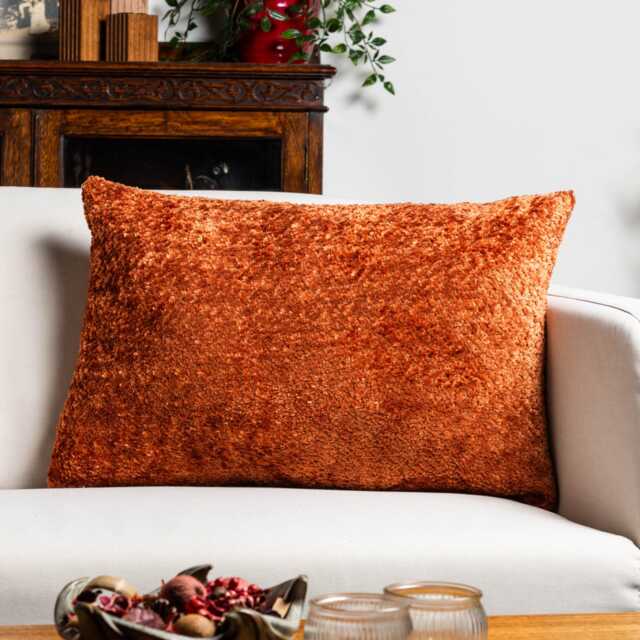 Cuddle Chenille Boucle Xl Rectangular Cushion in Burnt Orange. Luxury & Soft Textured Fabric. 23X15 - image 1