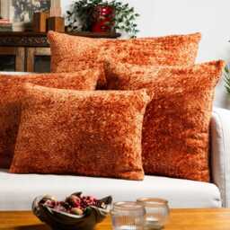 Cuddle Chenille Boucle Xl Rectangular Cushion in Burnt Orange. Luxury & Soft Textured Fabric. 23X15 - thumbnail 2