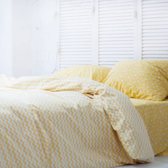 Cotton Duvet Cover Set in Yellow & Zigzag. Cover + 2 Pillowcases. Twin Full Queen King Single Kingsingle Double Custom Bed Linen - image 1