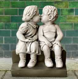 Garden Kissing Children Figurine Stone Kids Statue Outdoor Pair Sculpture Brother & Sister Decoration Cement Easter Gift Yard Art - thumbnail 1