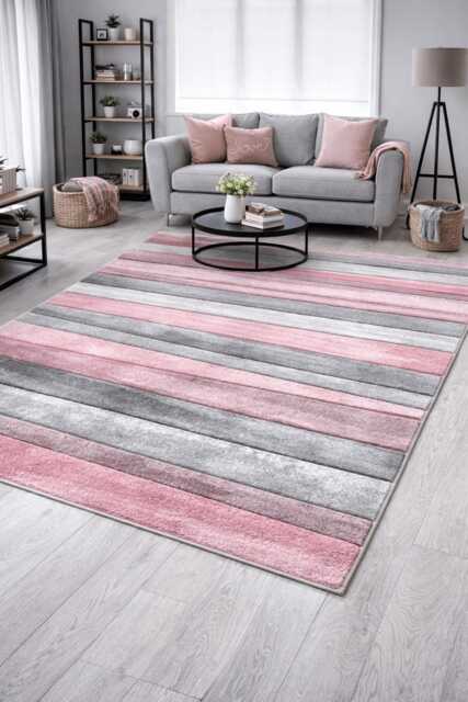 New Small Large Pink Silver Grey Wave Design Area Rugs Mats - image 1