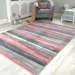 New Small Large Pink Silver Grey Wave Design Area Rugs Mats - thumbnail 3
