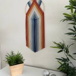 Macrame Yarn Hoop Wall Hanging, Retro Boho Decor - thumbnail 2