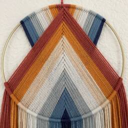 Macrame Yarn Hoop Wall Hanging, Retro Boho Decor - thumbnail 3