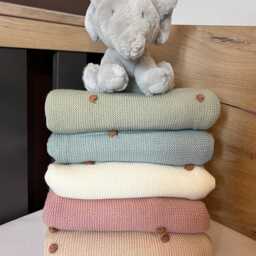 Baby Name Blanket, Personalised, Customised, Name, Weight, Date Of Birth, Embroidered, Pom Blanket, Knitted Blue Soft Blanket - thumbnail 2