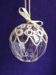 Ready To Ship Christmas Ball Tatting Lace Ornament White-Off Ecru Cream Thread Tatted - thumbnail 2