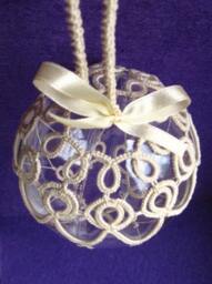 Ready To Ship Christmas Ball Tatting Lace Ornament White-Off Ecru Cream Thread Tatted - thumbnail 3