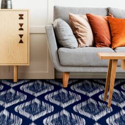 Drawing Rhombi Floor Vinyl Flooring, Blue Linoleum in Roll, White Abstract Decor, Comfort Floor, Bedroom Inspirations, Pet Friendly - thumbnail 3