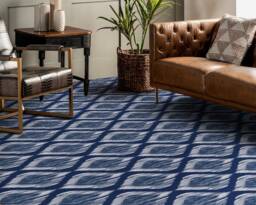 Drawing Rhombi Floor Vinyl Flooring, Blue Linoleum in Roll, White Abstract Decor, Comfort Floor, Bedroom Inspirations, Pet Friendly