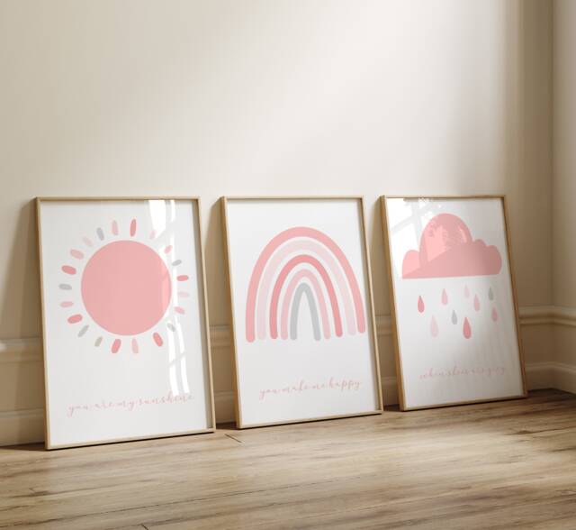 Nursery Prints, Blush Pink, Girl Decor, Wall Art, Set Of 3 Prints, You Are My Sunshine Prints Of - image 1