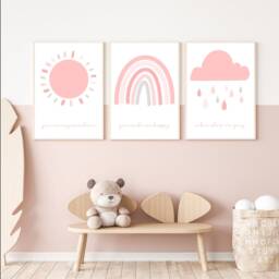 Nursery Prints, Blush Pink, Girl Decor, Wall Art, Set Of 3 Prints, You Are My Sunshine Prints Of - thumbnail 2