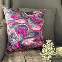 Sequin Embroidered Purple Art Silk Abstract Pattern Pillow Sham, 24x24/26x26 Deco Euro Sham - Royal Obsession - thumbnail 3