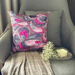 Sequin Embroidered Purple Art Silk Abstract Pattern Pillow Sham, 24x24/26x26 Deco Euro Sham - Royal Obsession - thumbnail 2