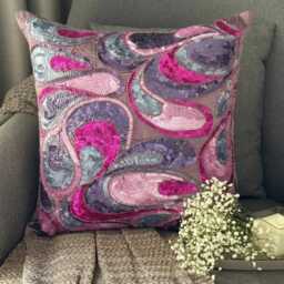 Sequin Embroidered Purple Art Silk Abstract Pattern Pillow Sham, 24x24/26x26 Deco Euro Sham - Royal Obsession - thumbnail 1