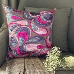 Sequin Embroidered Purple Art Silk Abstract Pattern Pillow Sham, 24x24/26x26 Deco Euro Sham - Royal Obsession - thumbnail 1