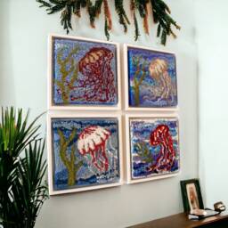 Medusae I-Iv - The Swarm - 4-Piece Textile Art Set, Hand-Knotted, Unique, Wall Made Of Wool & Jute - thumbnail 2