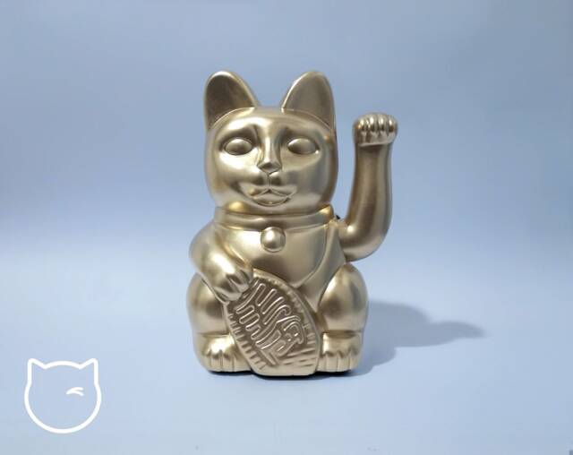 Gold Color Lucky Cat Hand Painted Maneki Neko - 7 Inch - image 1