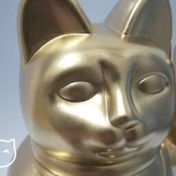 Gold Color Lucky Cat Hand Painted Maneki Neko - 7 Inch - thumbnail 2
