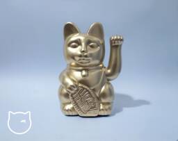 Gold Color Lucky Cat Hand Painted Maneki Neko - 7 Inch
