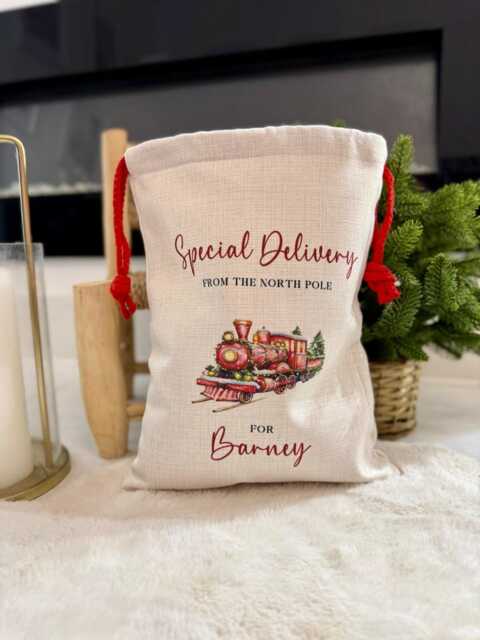 Personalised Train Christmas Sack + Stocking - image 1
