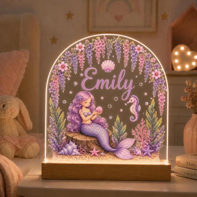 Personalised Night Light, Mermaid, New Baby, 1st Birthday, Christening Gift, Nursery Light - image 1