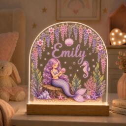 Personalised Night Light, Mermaid, New Baby, 1st Birthday, Christening Gift, Nursery Light - thumbnail 1