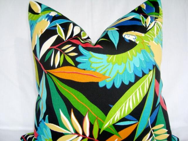 Tropical Parrot Pillow Cover Green Palm Leaves, Indoor/Outdoor Custom - image 1