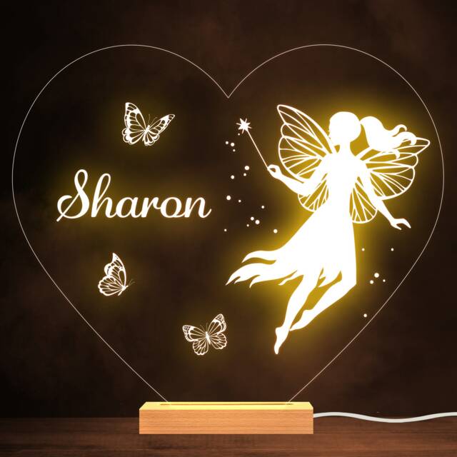 Girls Fairy With Butterflies Name Personalised Gift Warm White Lamp Night Light - image 1