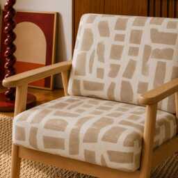Upholstered Midcentury Modern Armchair - Abstract Shapes Pattern - thumbnail 2