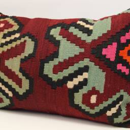 Turkish Kilim Pillow Cover 16x24, Vintage Wool Lumbar Cushion - thumbnail 3